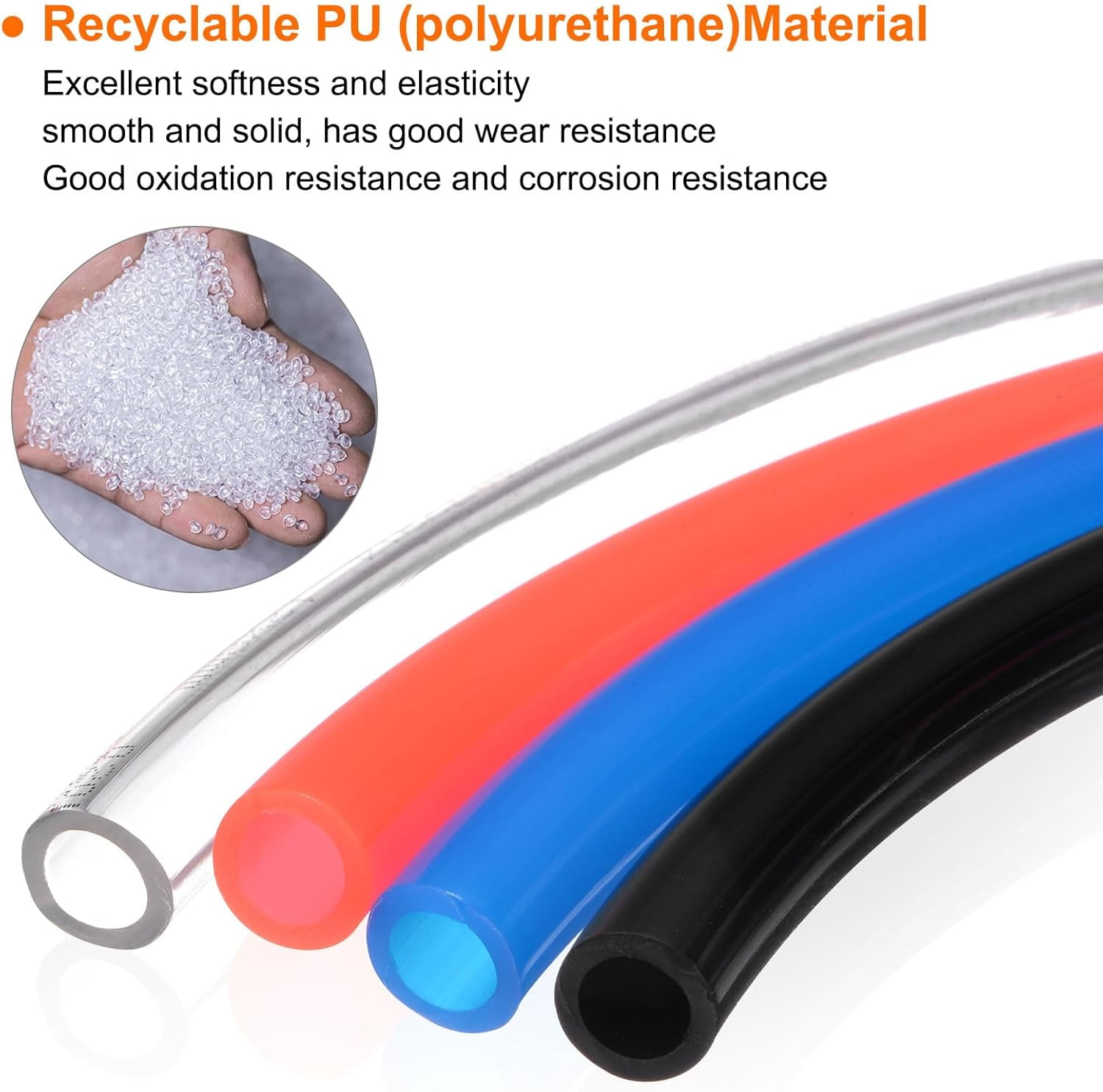 MKEUDQ-Pneumatic Tubing Pipe Pu Hose 4mm OD x 2.5mm ID 5 Meters(16.4 FT) Air Compressor PU Polyurethane Line Hose Tube for Air Compressor Water Fluid Transfer, Black