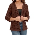 thumbnail image 2 of Crochet Cardigans for Women Lightweight 3/4 Sleeve Open Front Bolero Shrug Summer Dressy Casual Lace Cardigan Sweater Brown XL, 2 of 4