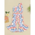 thumbnail image 3 of Toddler Girls Summer 2 Piece Outfits, One Shoulder Flower Print Tank Tops + Elastic Waist Flare Pants Set, 3 of 8
