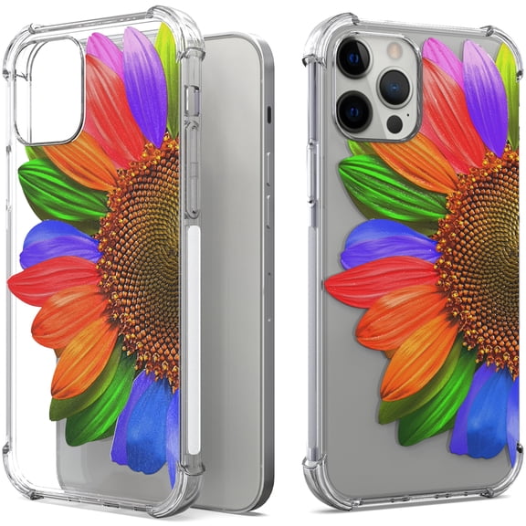 CoverON Phone Design For Apple iPhone 13 pro Case, Clear Flexible Soft Rubber Slim TPU Cover, Rainbow Sunflower