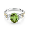 thumbnail image 2 of Gem Stone King 925 Silver and 10K Yellow Gold 3-Stone Ring Oval Green Peridot and Moissanite (2.60 Cttw, Size 6), 2 of 3