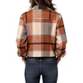 thumbnail image 4 of Womens Plaid Flannel Shacket Button Front Lapel Collar Long Sleeve Cropped Jacket with Chest Pockets XL, 4 of 8