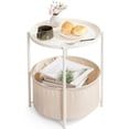 thumbnail image 1 of Mesa Auxiliar Sala, Mesa de Centro para Sala Minimalista con Cesta Almacenamiento Tela, Mesa de Noche para Recamara, Mesita Auxiliar con Bandeja, Mesa Redonda para Balcón, Cafetería y Oficina, 1 of 4