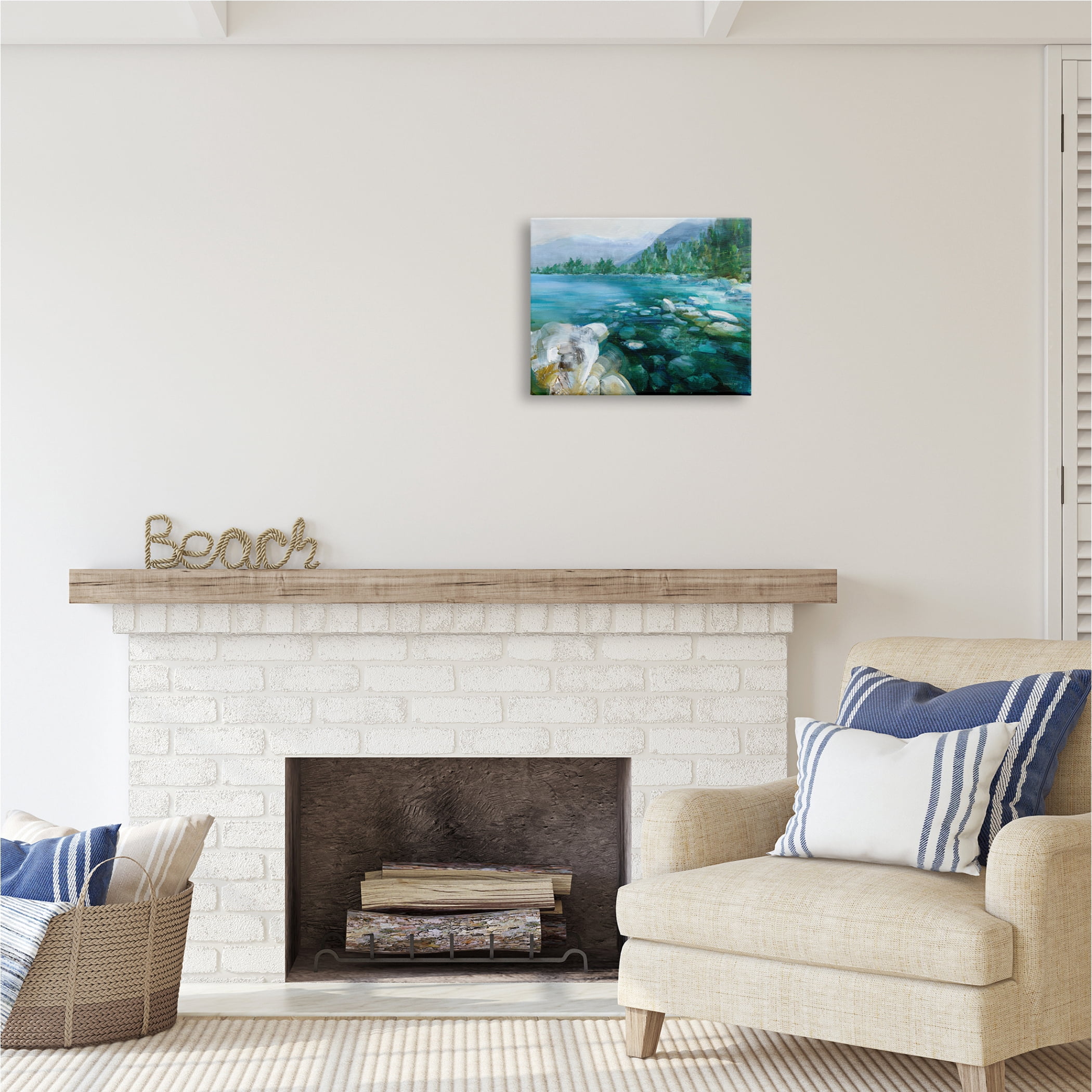 Stupell Industries Rocky River Landscape Nature Painting Gallery Wrapped Canvas Print Wall Art, 20 x 16