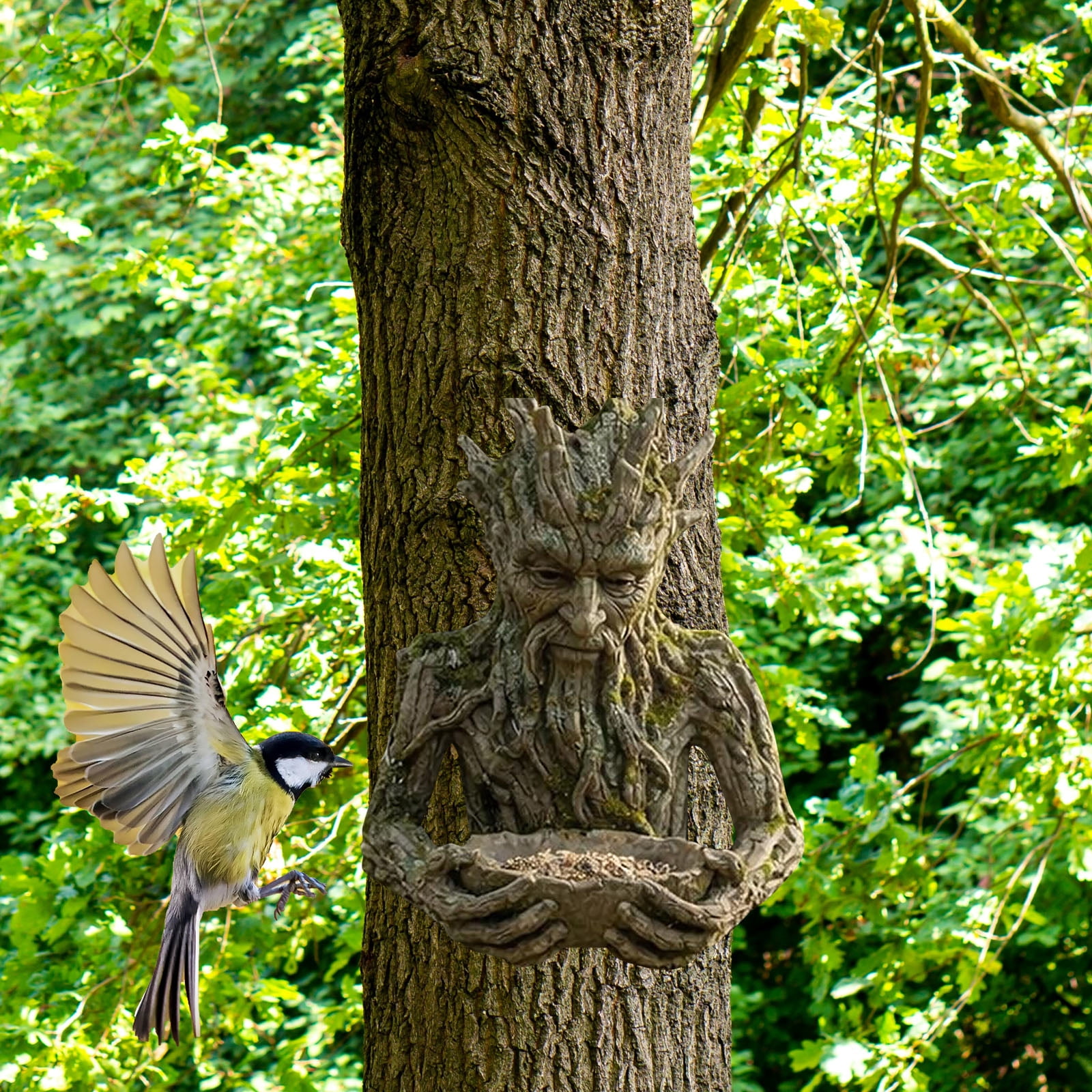 Sculptural Bird Feeder for Bird Lovers: The Quiet Offering Tree-Integrated Ancient Feeder with Hidden Keyhole Hanger for Yard, Patio, or Garden