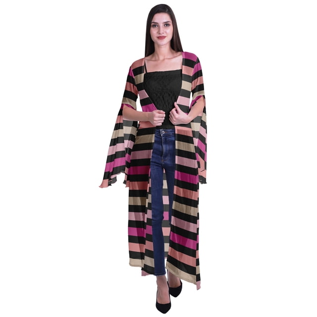 Moomaya Cardigan Long en Georgette Imprimée pour Femmes, Vêtements de Plage, Cache-Maillot