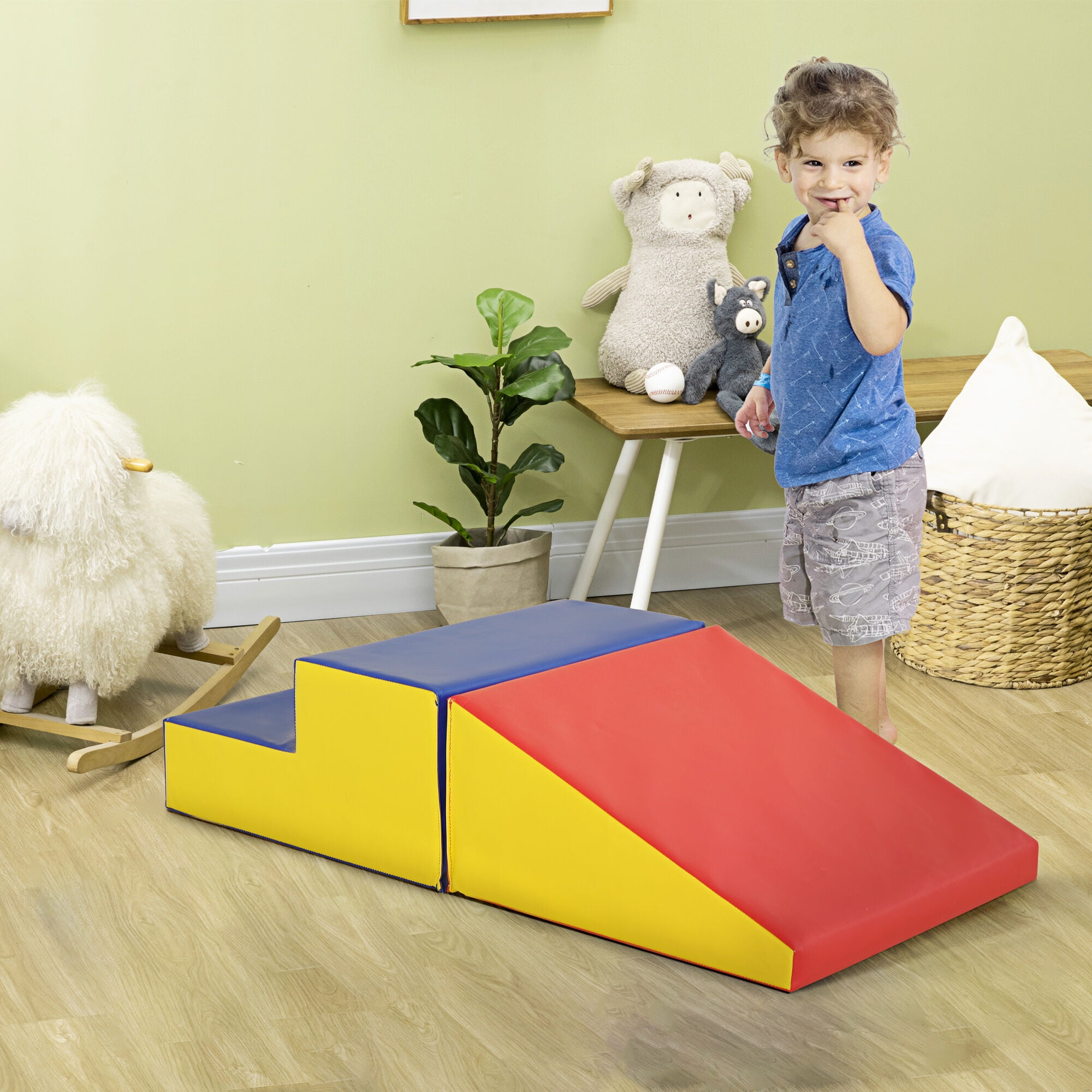 Soft Play Mat Soozier 2 Piece Climb and Crawl Activity Play Set Soft Secure Foam Playset for Toddler Preschooler Indoor Play Equipment Baby Learning Toys Multicolor,Baby Play Mat