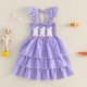 thumbnail image 2 of Vestido de Pascua Púrpura Niñas Conejo Ahumado Vestido en Capas sin Mangas para Fiestas de Cumpleaños de Pascua Verano Casual, 2 of 6