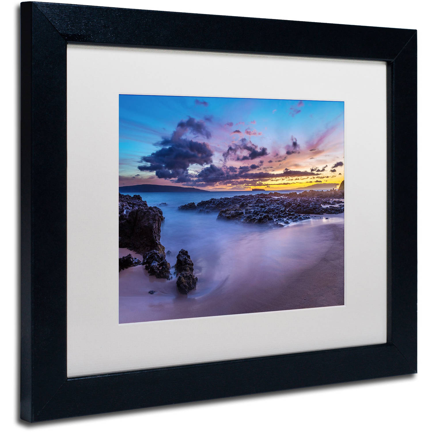 Trademark Fine Art 'Beach at Dusk' Canvas Art by Pierre Leclerc, White Matte, Black Frame
