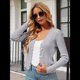thumbnail image 5 of Cárdigan de Punto con Cuello en V, Larga y Botones para Mujer, Gris, Talla S, 5 of 9