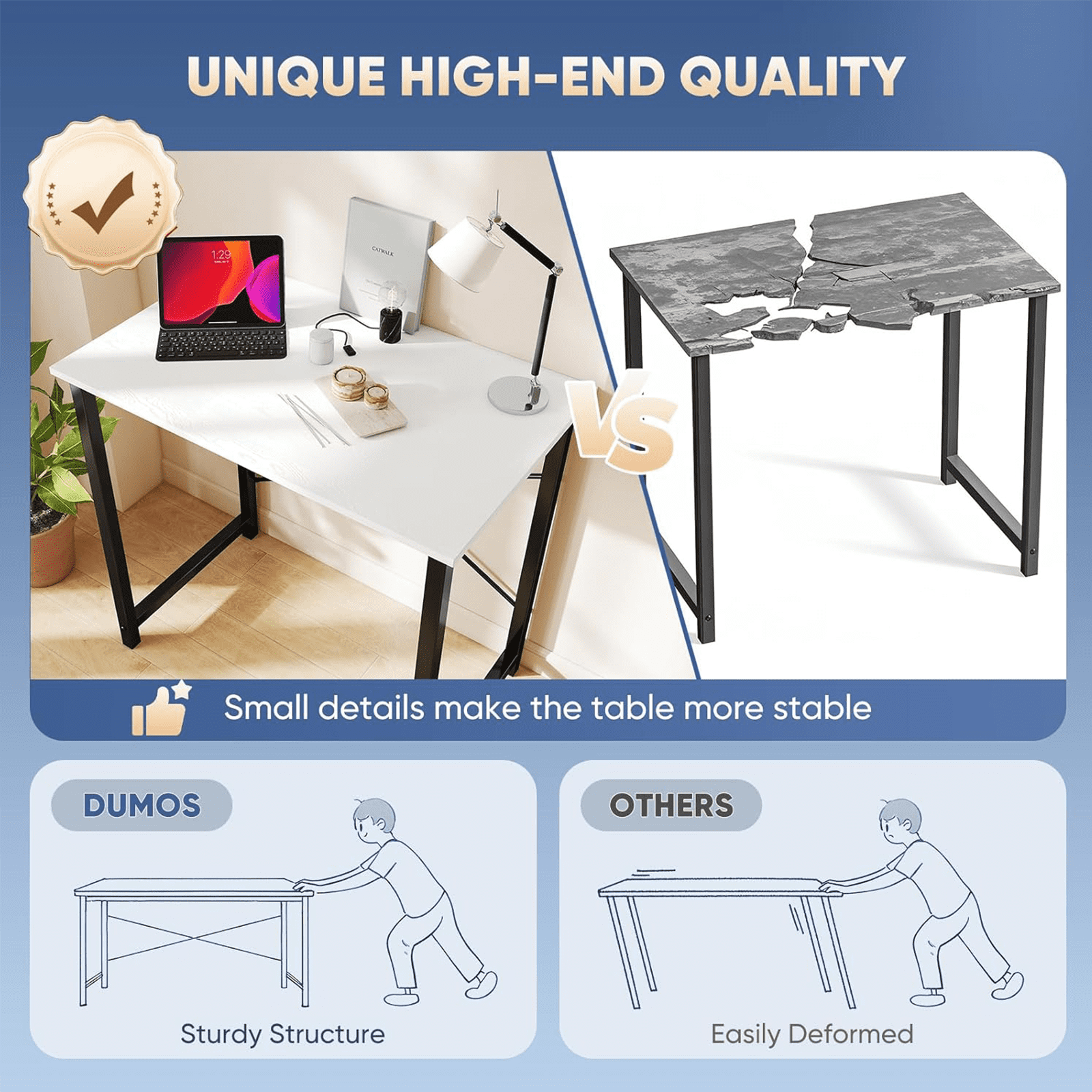 Casabay 47 Inch Computer Desk Home Office Desk with X-Shaped Metal Frame, Waterproof Writing Table with Simple Style for Small Space, White