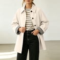thumbnail image 3 of TGSLY Women's Button Down Trench Coat Casual Collared Long Sleeve Jacket with Plaid Lining Loose Solid Color Mid‑Length Outerwear with Pockets S, 3 of 8