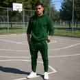 thumbnail image 5 of Men's Winter 2-Piece Casual Set, Solid Color Fleece Pullover Hoodie and Pants, Warm Lounge Wear For Everyday Cold Weather,Dark Green,L, 5 of 8