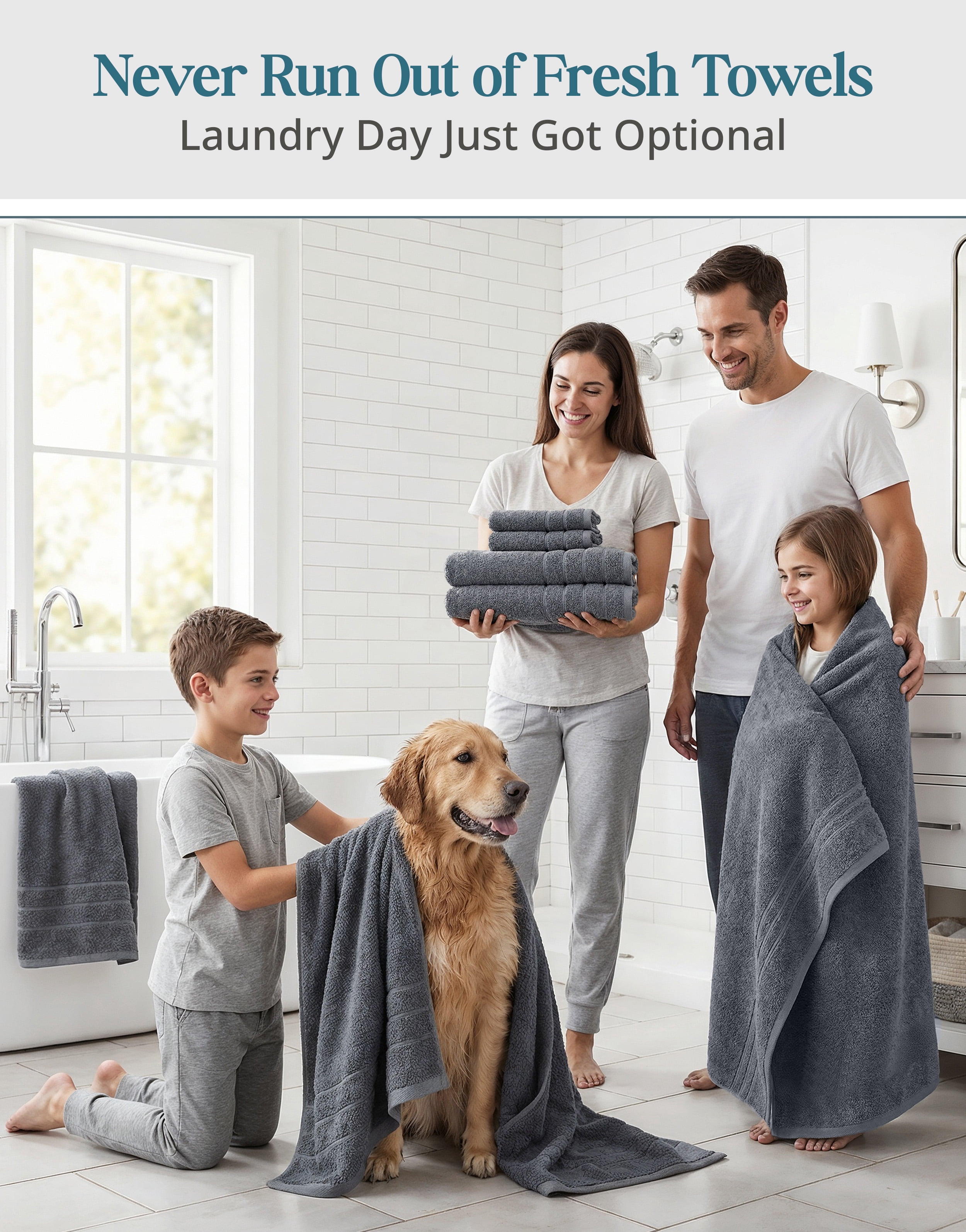 Casa Platino 100% Ring-Spun Cotton Towels Pack of 24 – 2 Bath Sheets, 2 Gym Towel, 2 Bath, 4 Fingertip, 6 Hand, 8 Washcloths, Ideal for Family & Airbnb, Easy Care – Cool Grey