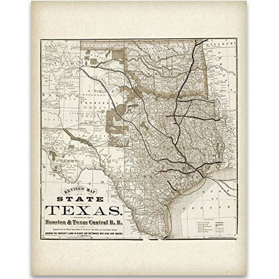 Texas Map Houston and Texas Central Railroad Art Print - 11x14 Unframed Art Print - Great Vintage Home Decor