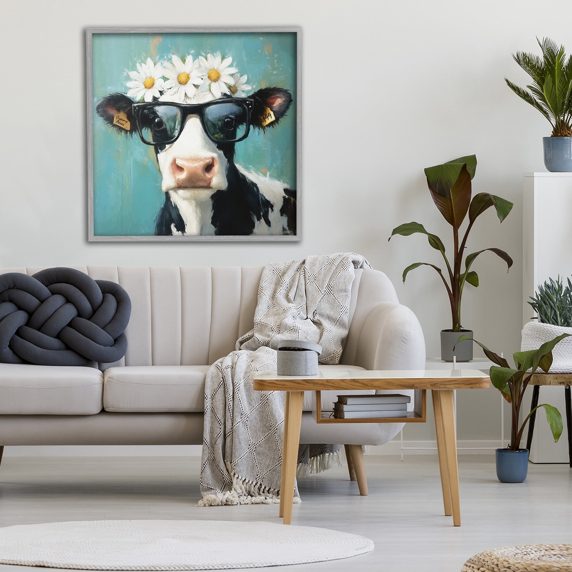 Stupell Industries Nerdy Nessie Cow Gray Framed Giclee Art, design by Tina LeCour