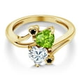 thumbnail image 3 of Gem Stone King 18K Yellow Gold Plated Silver Green Peridot White Moissanite and Black Diamond Ring for Women (1.60 Cttw, Heart Shape 6MM, Gemstone August Birthstone, Size 8), 3 of 6