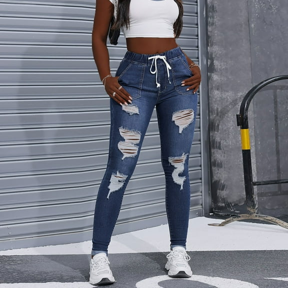 Women's High Rise Stretch Jeans Casual Slim Fit Elastic Waist Denim Pants Designer Wide Leg Pants for Women Stretch Leggings for Women Size 16 Pants for Women Women High Waist Pants Jean Pants