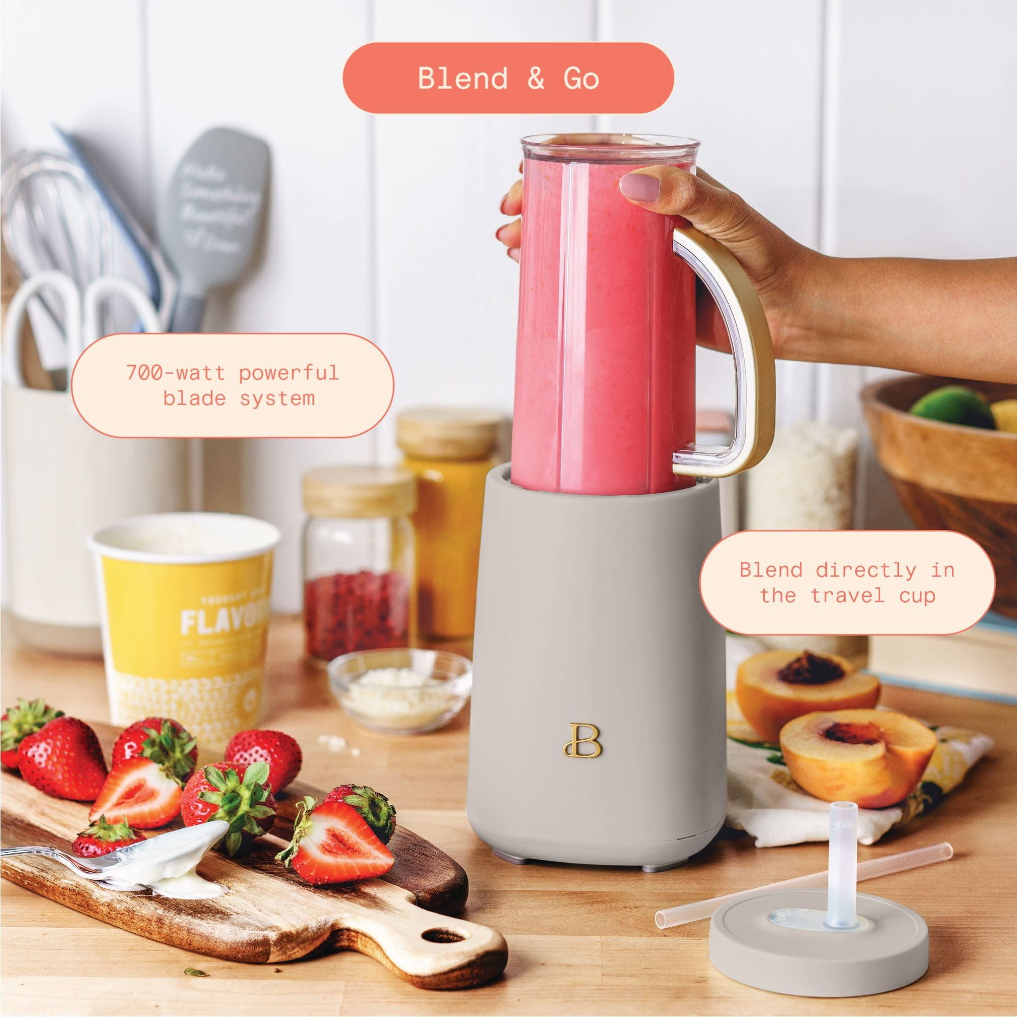 Beautiful Personal Blender Set with 12 Pieces, 240 W, Porcini Taupe by Drew Barrymore