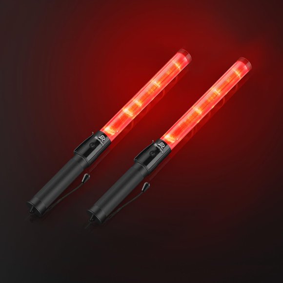RoadHero 2 Pack Traffic Wand, 16 Inch Led Traffic Control Baton, Safety Light Wands with 2 Flashing Modes, Air Marshaling Signal Wand with Side Clip