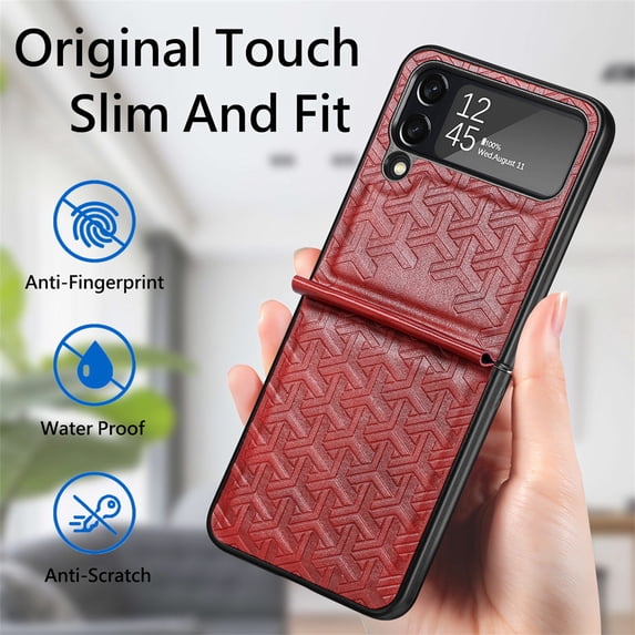 Allytech Case for Samsung Galaxy Z Flip 4 (6.7" 2022 Release), Soft PU Leather Backplane & Rugged PC Shell Heavy Duty Protectve Luxury Stylish Stand Feature Folding Case for Samsung Z Flip 4, Red