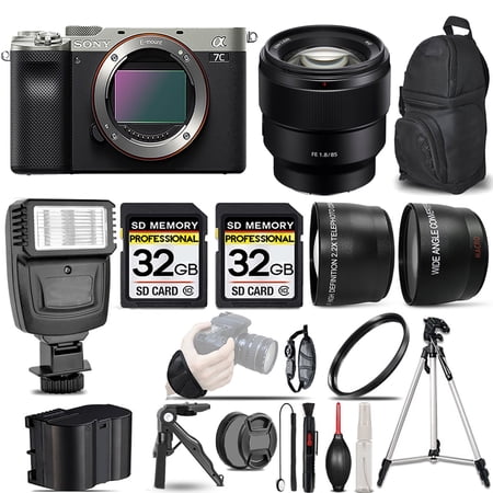 Sony a7C Camera (Silver) +85mm f/1.8 Lens +Flash +64GB- Kit