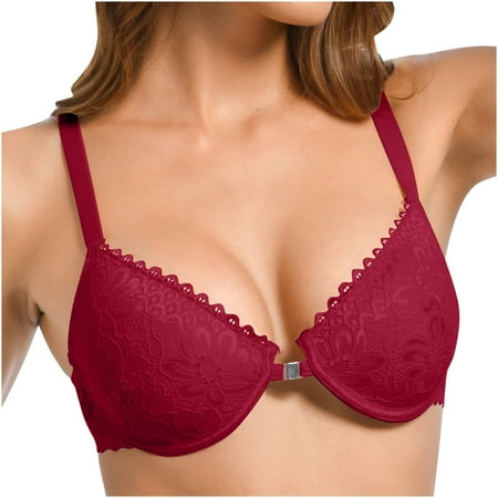 Jamicy Front Closure Bras for Women Valentine s Day Gift Open Front Bra Floral Lace Plunge Bralettes Wireless Full Coverage Push Up No Underwire Everyday Bras