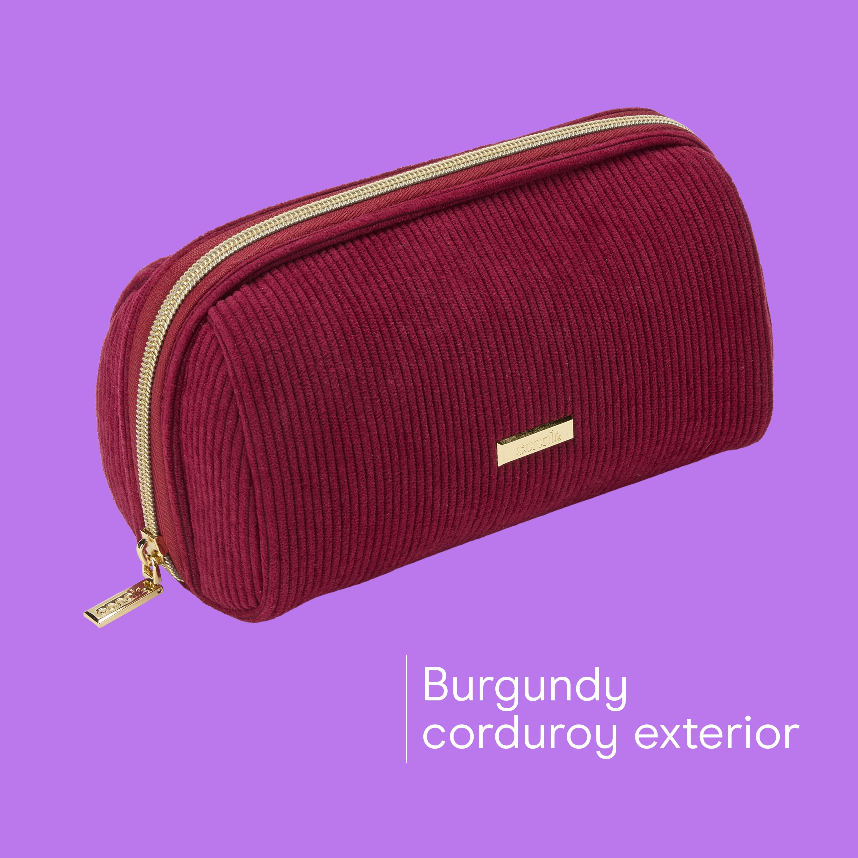 Conair Burgundy Cord Pencil Case, Compact Beauty Organizer with Metal Hardware, 1 Count