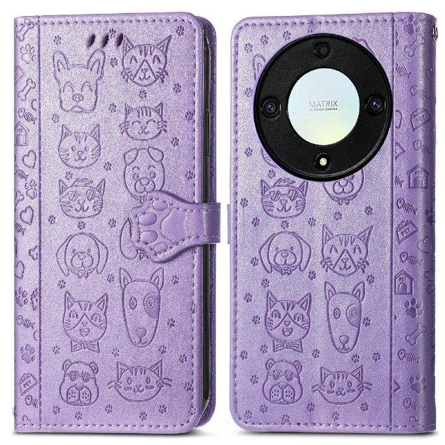 Funda Cartera FOXDOCK para Honor X9A , Flip PU con Relieve de Gatos y Perros, Tarjetero y Soporte