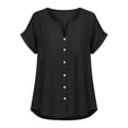 thumbnail image 6 of Auralook Womens Short Sleeve Tops Cotton Linen Shirts Loose Casual V Neck Button Lace Blouses Summer Vacation Clothes, 6 of 9