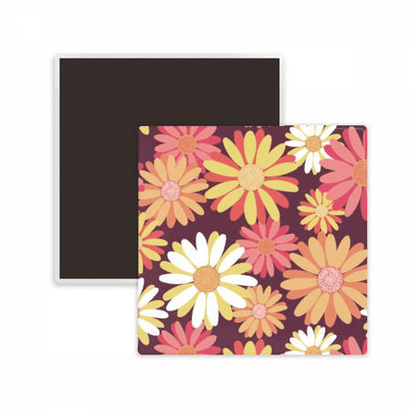 

Red Yellow Flower Pattern Square Ceracs Fridge Magnet Keepsake Memento
