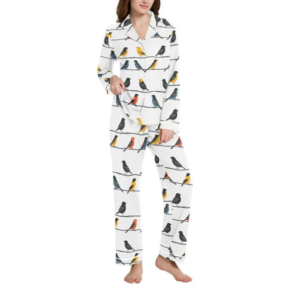 joogoo Pajamas Set for Women Animal Birds Long Sleeve Pjs Loungewear L