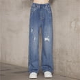 thumbnail image 4 of Bovxnpu Boys Wide Leg Capris Pants Girls Straight Denim Pants Elastic Waist Wide Leg Pants Pants, 4 of 8