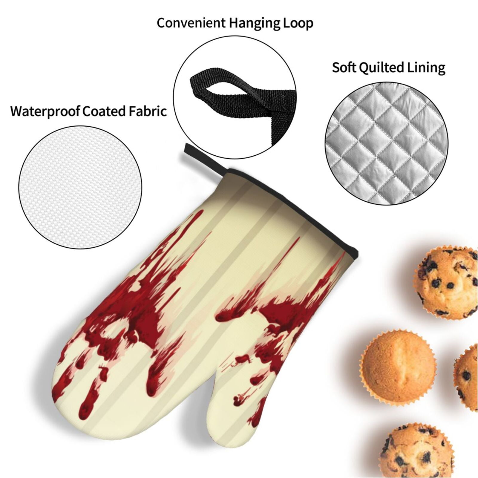Splatter Bloody Hand Prints 4Pcs Oven Mitts and Pot Holders Sets Oven Kitchen Gloves Hot Pads for Cooking BBQ Baking Grilling