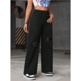 thumbnail image 3 of Pantalones vaqueros rasgados de talle alto y pierna ancha Y2K holgados for novio, pantalones versátiles de mezclilla desgastados, 3 of 7