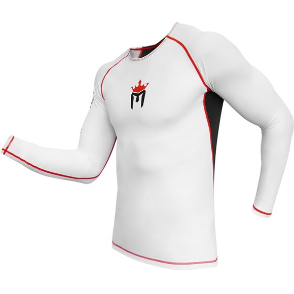 Meister Rush Premium Long-Sleeve Rash Guard for MMA, BJJ & Diving - White/Red