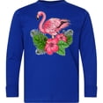 thumbnail image 3 of Inktastic Flamingo with Tropical Flowers Long Sleeve Youth T-Shirt, 3 of 5