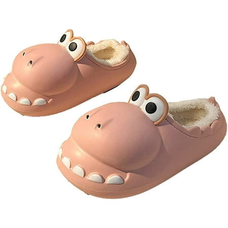 

CoCopeaunt Women Men Cute Funny Dinosaur Fluffy Fur Warm Winter House Shoes Fashion Waterproof Block Heel Cover Indoor Outdoor Slippers