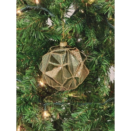 Gold Hexagon-Shaped Ball Glass Christmas Ornament F07M7-37-LH76-23092