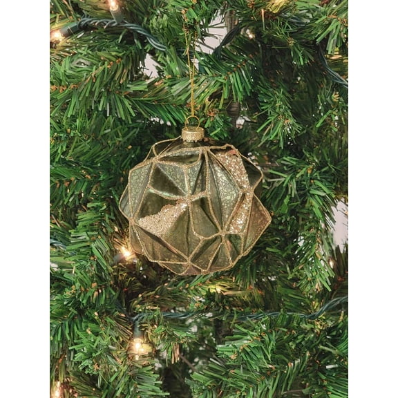 Gold Hexagon-Shaped Ball Glass Christmas Ornament F07M7-37-LH76-23092