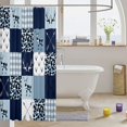 thumbnail image 3 of Manfei Vintage Deer Shower Curtain 72Wx84L, Fashion Plaid Buffalo Bathroom Shower Curtain, White Navy, 3 of 5