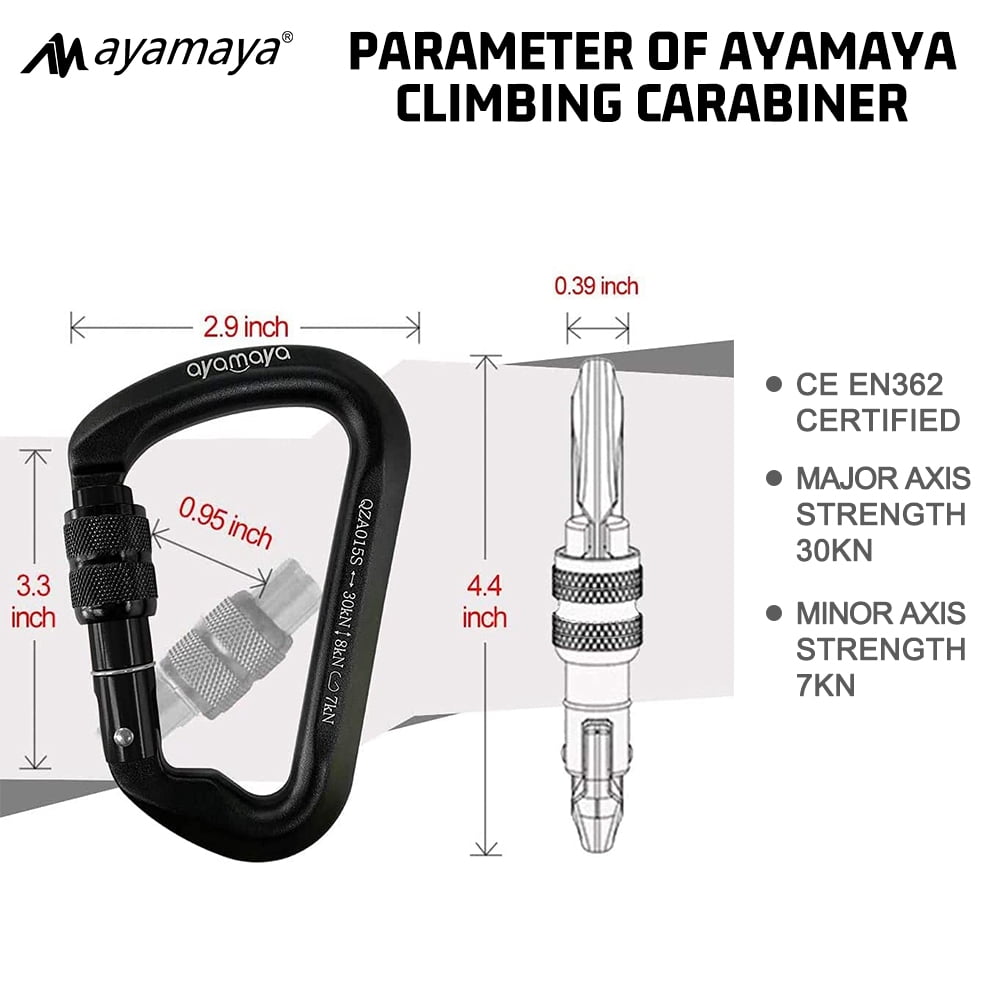 3PACK AYAMAYA Climbing Carabiner, Aluminum D Ring Locking Clip Hook, Screw Locking Screwgate Carabiners,Screw Lock Hook for Traveling Camping (Black)