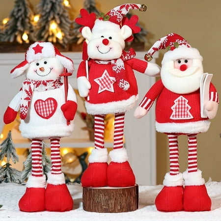 Christmas Tabletops Decoration Figurines Doll Set of 3-18" Christmas Plush Toys Christmas Indoor Decor Xmas Santa Elk Snowman Dolls for Gift Party
