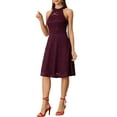 thumbnail image 4 of INSPIRE CHIC Women's Dress Floral Lace Halter Neck Sleeveless Elegant Cocktail A-Line Dress XS Burgundy, 4 of 5
