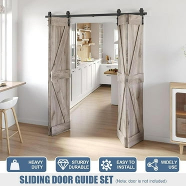 6.3Ft Bi-Folding Sliding Barn Door Hardware Kit for 4 Doors,Carbon Steel Track J Shape Roller, Black,Heavy duty door hardware