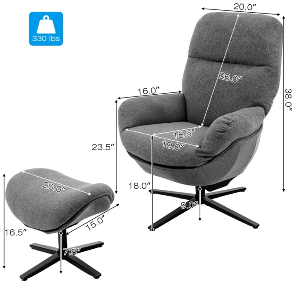 Finihen Leather Soft Upholstered Recliner with Ottoman Footrest, 360° Swivel Leather Lounge Chair with Ottoman and Thick Footstool, for Living Room, Bedroom, Gray Finihen Leather Soft Upholstered Recliner with Ottoman Footrest, 360° Swivel Leather Lounge Chair with Ottoman and Thick Footstool, for Living Room, Bedroom, Gray