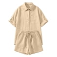 thumbnail image 5 of Womens Short Sets Two Piece Outfits for Women Button Down Shirt Casual Loose Shorts Summer Dresses Womens Matching Sets, 5 of 5