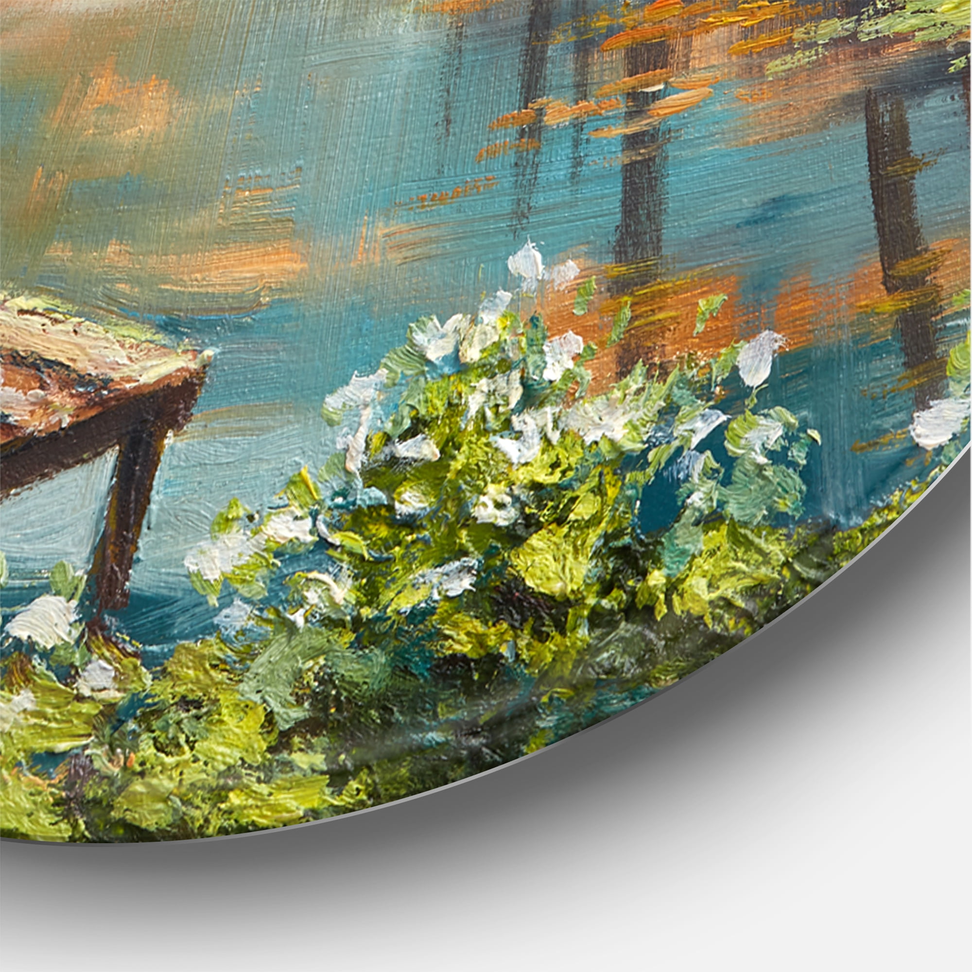 Designart 'Meandering River With Autumn Forest' Lake House Circle Metal Wall Art 36x36 - Disc of 36