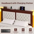 thumbnail image 2 of Lifezone Queen Solid Wood Platform Bed Frame, White Diamond Tufted Upholstered Headboard with LED Light, Noise-Free, Reddish Brown, 2 of 7