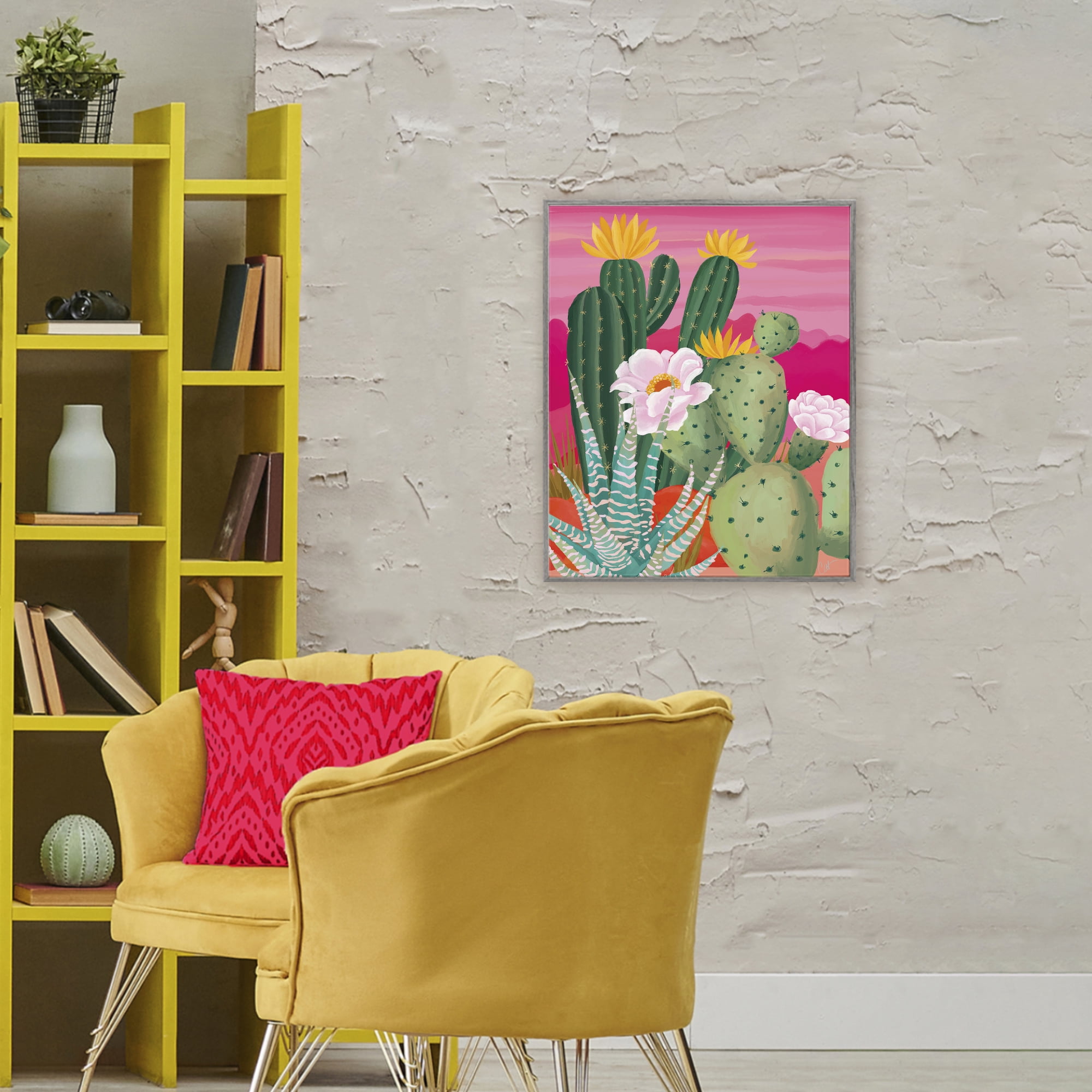Stupell Industries Sunset Cactus Plants Gray Framed Giclee Art, design by Cat Thurman Designs